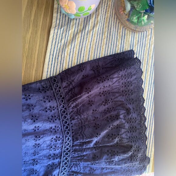 J CREW Dress Navy Blue Eyelet Embroidered Flutter Hem 100% Cotton Long Sleeve 8P - Picture 10 of 15
